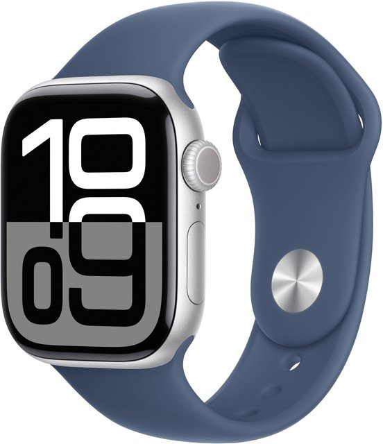 Apple Watch Series 10 Smartwatch mit GPS, 46 mm Aluminiumgehäuse in Silber und Sportarmband in Denim/Blau - Bild 1