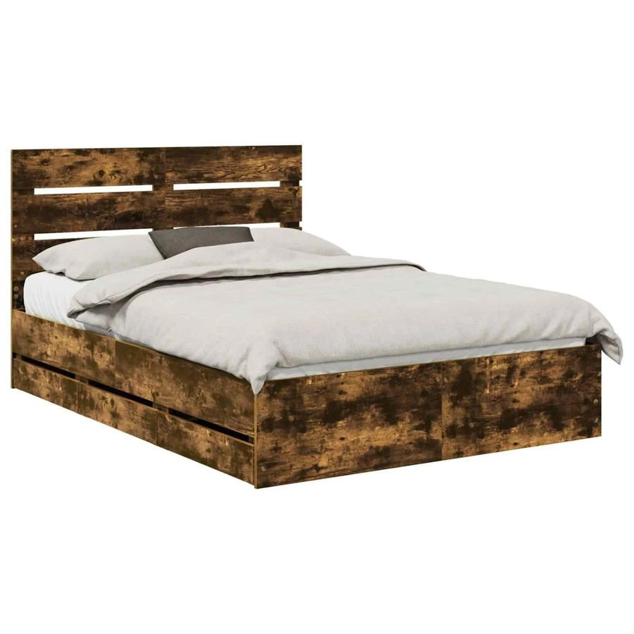 vidaXL Bettrahmen aus Holz in Farbe Raucheiche mit Schubladen, B/T/H: 153 x 153 x 100 cm (passend für Matratzen 140–160 x 200 cm) - Bild 2