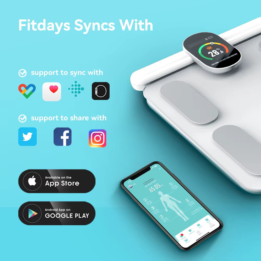 Fitdays Home Intelligente Bioimpedanzwaage mit 8 Elektroden zur Messung der Körperzusammensetzung, Farbe: Weiß - Bild 2