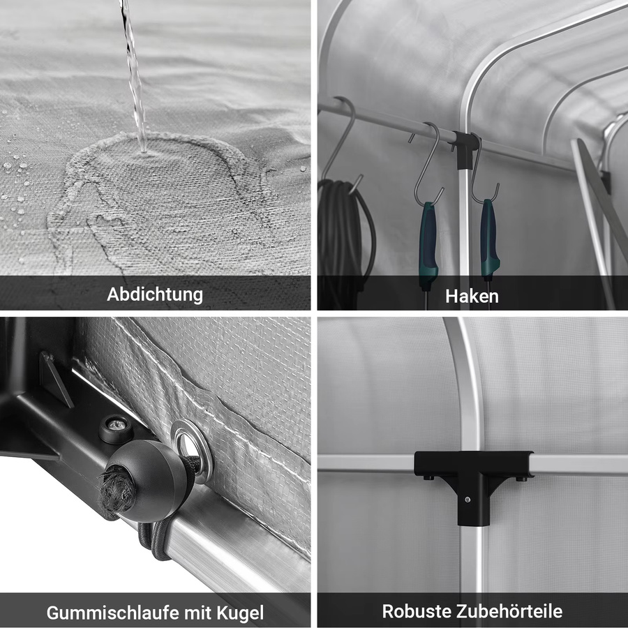 SoBuy Fahrradgarage KLS11 als wetterfester Geräteschuppen in Silber, B/T/H: 120 x 120 x 176 cm - Bild 7