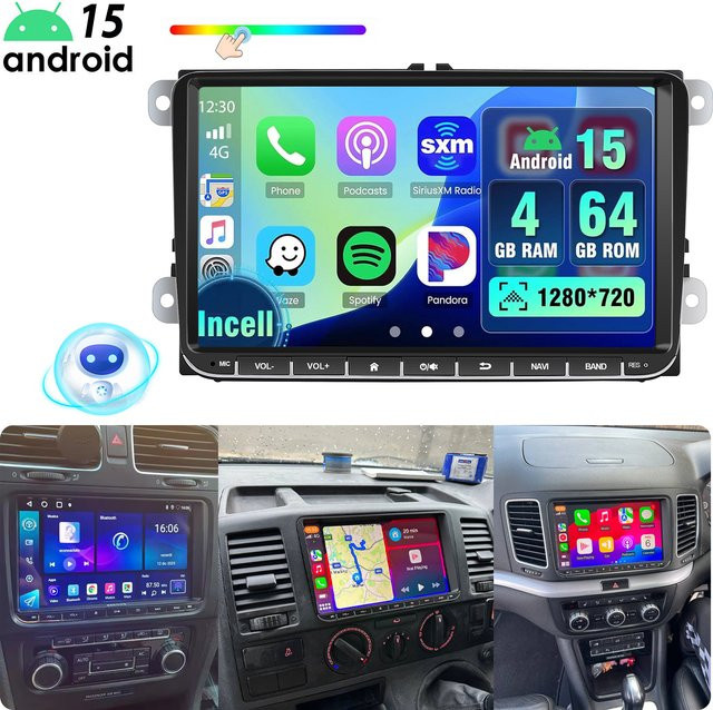 Essgoo Android 15 Autoradio mit 9 Zoll Display, 4+64G, für VW Golf 5 6, Passat, Polo, Touran, Tiguan, Caddy, Eos, T5, Seat, Skoda, kabelloses Carplay, Android Auto, GPS-Navigation, Bluetooth, WLAN, Schwarz - Bild 1