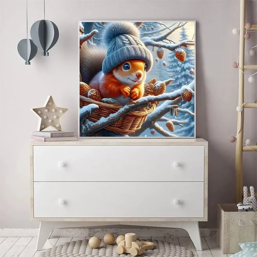 Momoart Diamond Painting Eichhörnchen Set mit runden Steinen, DIY Diamant-Mosaik Kunstbild in Multicolour zur Winter-Dekoration - Bild 3