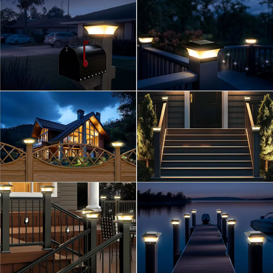 Crepow Solar-Pfostenkappenleuchten für 4x4 Holzpfosten, LED-Zaunleuchten für Garten und Außenbereich, Schwarz, mit Dämmerungssensor und CCT-Funktion - Bild 5