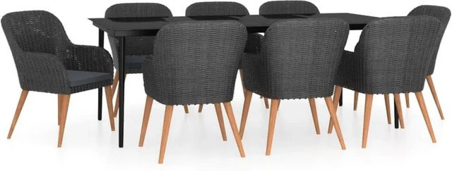 vidaXL 9-teilige Garten-Essgruppe aus PE-Rattan und Akazienholz mit Kissen in Schwarz und Grau - Bild 1