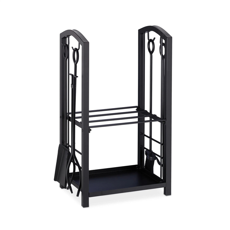 Relaxdays Kaminholzregal aus Stahl mit Ofenbesteck in Schwarz matt, B/T/H: 73 x 46 x 30 cm - Bild 2