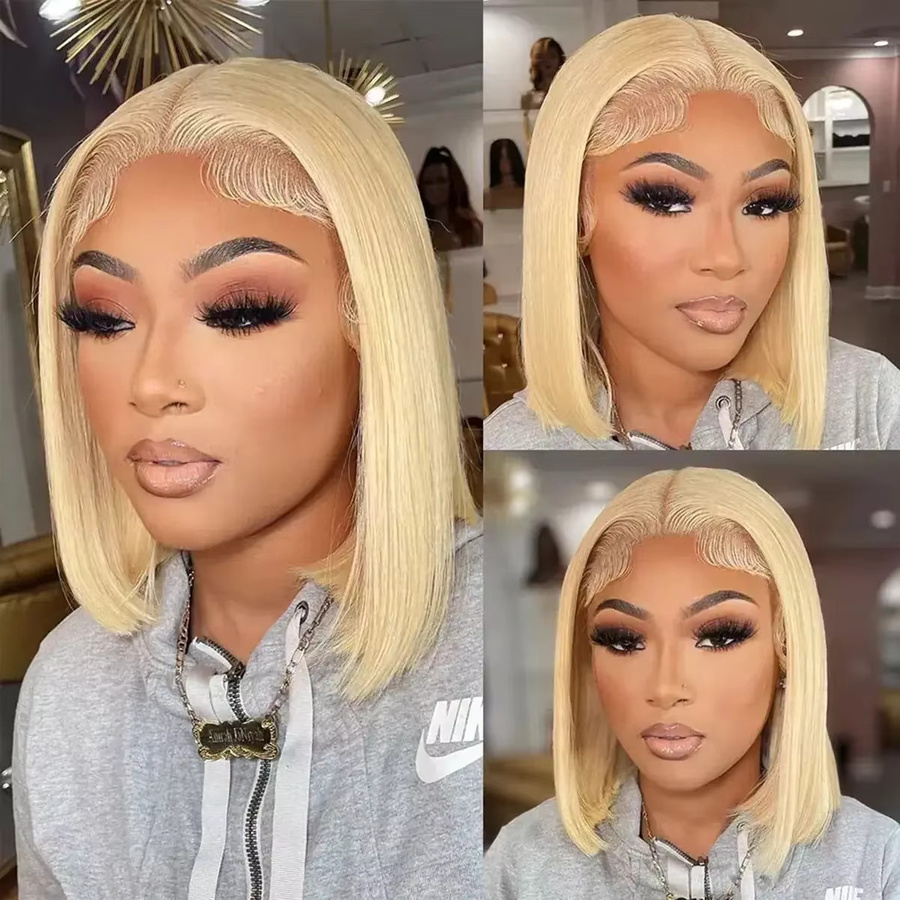 Lucasar Blonde Bob Perücke aus Echthaar, 8-14 Zoll, Lace Front, Damen - Bild 2