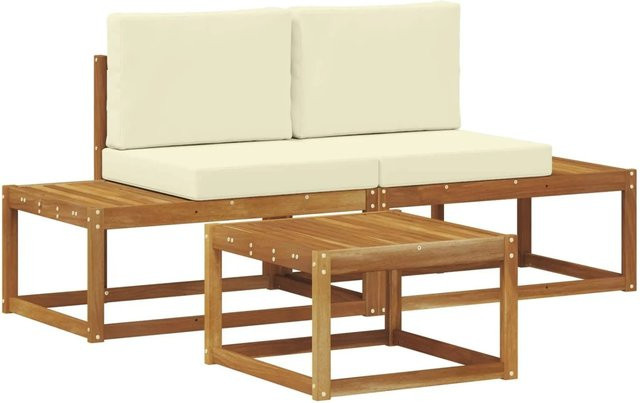 vidaXL Outdoor-Sofagarnitur 3-teilig aus Akazienholz mit Kissen in Braun und Beige - Bild 1