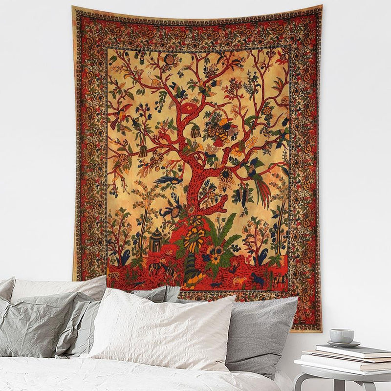 Binchi Outdoor Equipment Wandteppich mit abstraktem Blatt- und Baum-Motiv im Vintage-Stil, mehrfarbig, B: 230 cm, H: 180 cm - Bild 3