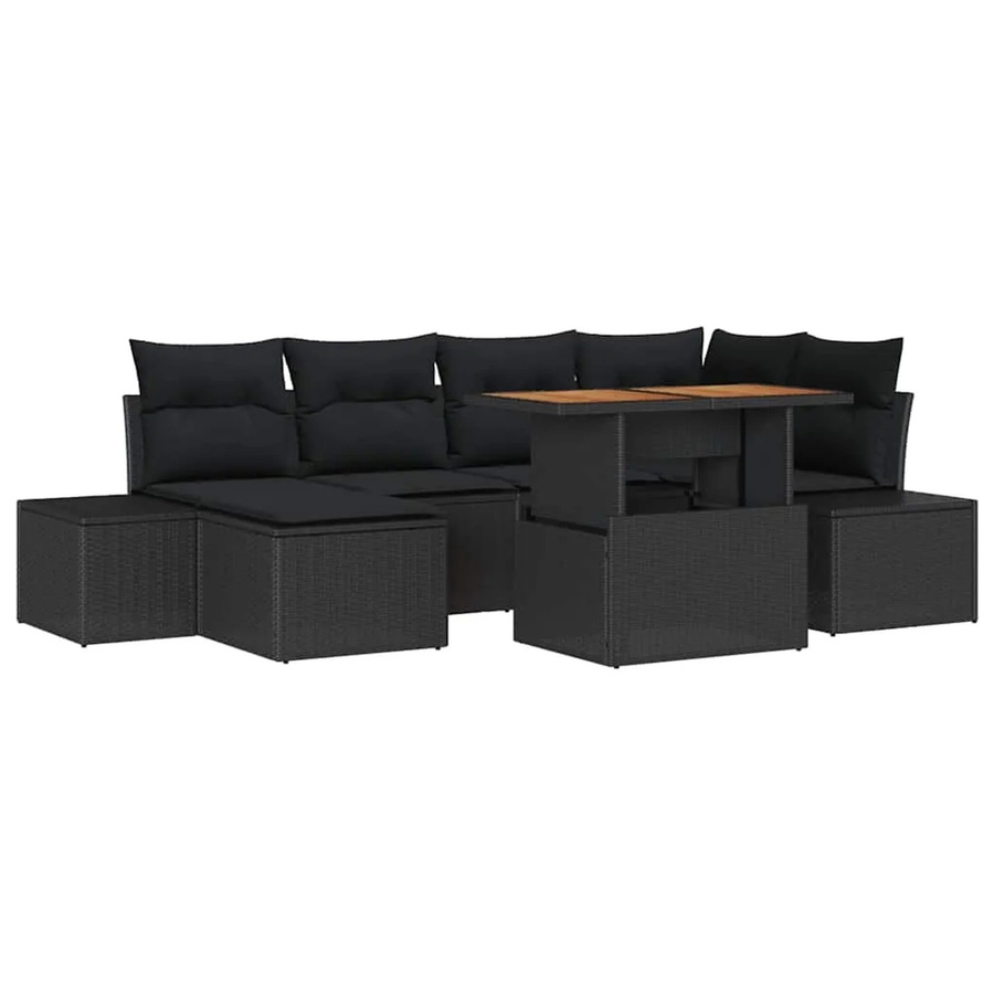 vidaXL Garten-Sofa-Set aus Poly-Rattan und Stahl, 7-teilig, Schwarz - Bild 2