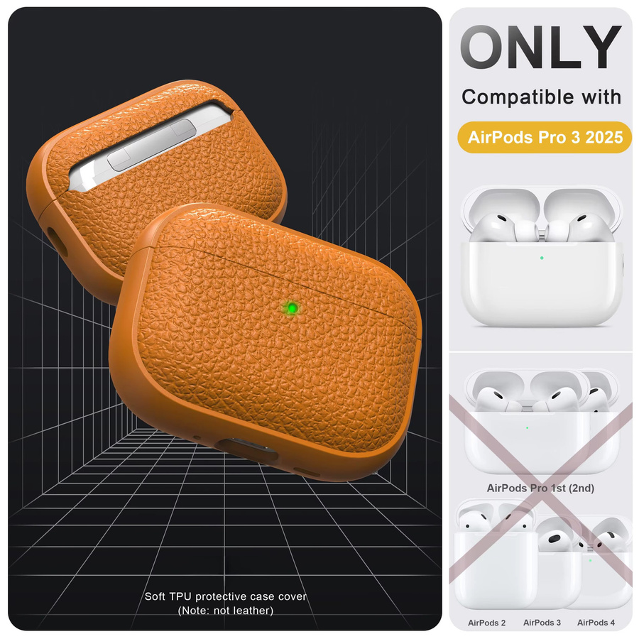 Schutzhülle für Apple AirPods Pro 3/Pro 2/4 aus weichem TPU im Lederdesign in Orange inklusive Schlüsselanhänger und Reinigungsset - Bild 2