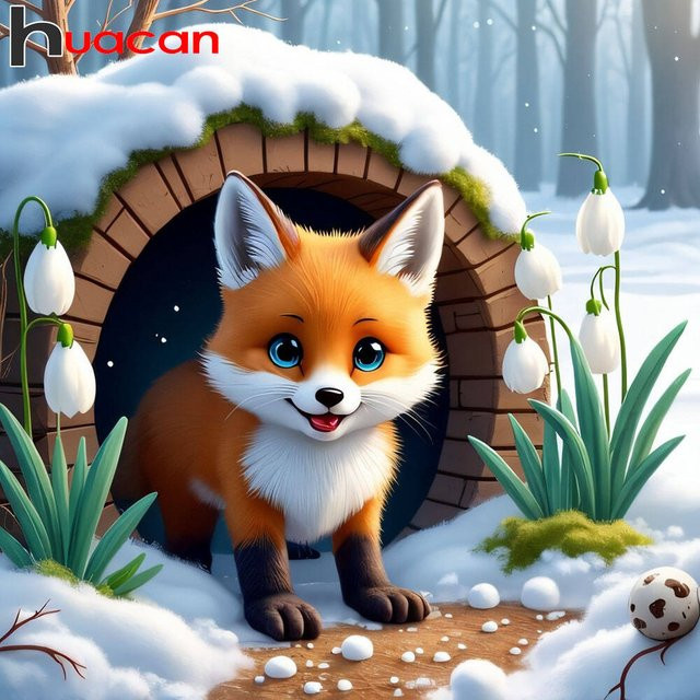 HUACAN 5D Diamantgemälde Fuchs im Schneefeld als dekoratives Wandbild in Multicolour - Bild 1