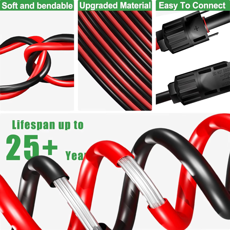 JMUYTOP 12AWG Solarkabel Solar-Verlängerungskabel mit MC4 Buchse auf Stecker für Wohnmobil-Solaranlagen kompatibel mit Ecoflow, Jackery und Anker - Bild 4
