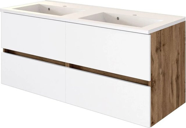 Held Möbel Doppelwaschtisch Bari Weiß Matt mit Mineralguss-Waschbecken und Softclose, Breite: 120 cm - Bild 1
