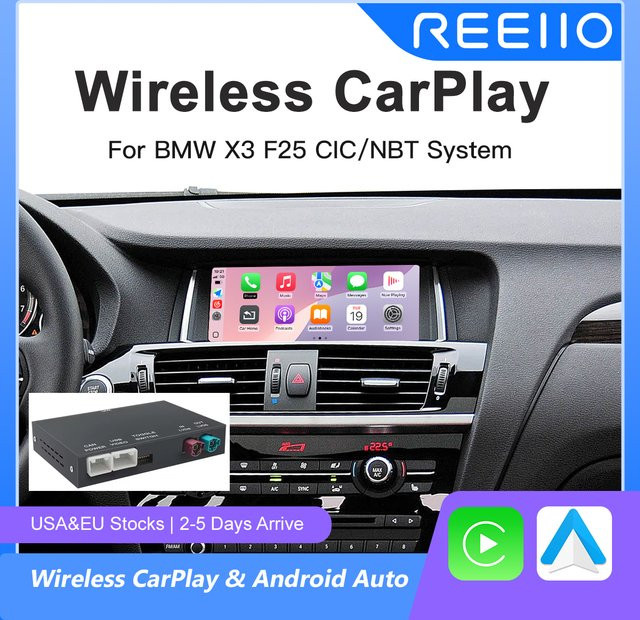 REEIIO Drahtloses CarPlay und Android Auto Decoder Modul für BMW X3 F25 G01 NBT/CIC System mit Bluetooth, Mirror Link und AirPlay in Schwarz - Bild 1