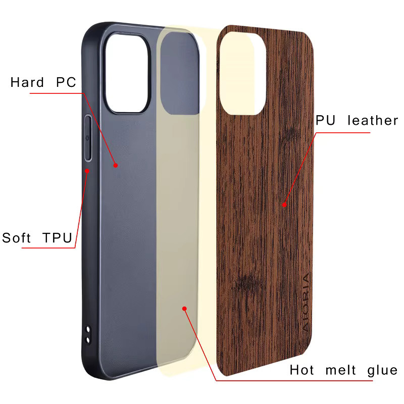 Handyhülle aus PU-Leder für Asus ROG Phone 9 Pro mit gerader Holzmaserung in Grau und Braun - Bild 2