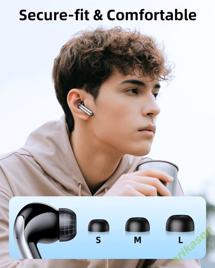 arikasen ANC Bluetooth-Kopfhörer mit aktiver Geräuschunterdrückung, kabellose TWS Ohrhörer mit LED-Anzeige in Schwarz - Bild 3
