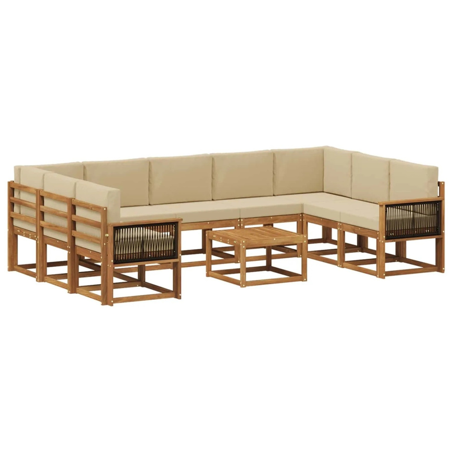 vidaXL Outdoor-Sofagarnitur aus Massivholz Akazie in Natur und Beige mit 10-teiligem Set und L-Form - Bild 2