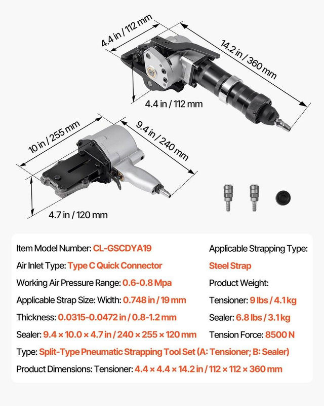 Pneumatische Stahlbandumreifungsmaschine von Buying Solutions MB in Silber, Heavy Duty Metallband-Werkzeug mit 8500 N Zugkraft für 19 mm breite Metallbänder - Bild 5