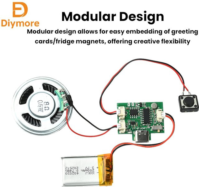 diymore DIY-Audio-Aufnahmemodul mit Typ-C-Anschluss, 8 MB Kapazität, MP3-kompatibel, Ein-Tasten-Aufnahme und Wiedergabe für Grußkarten - Bild 1