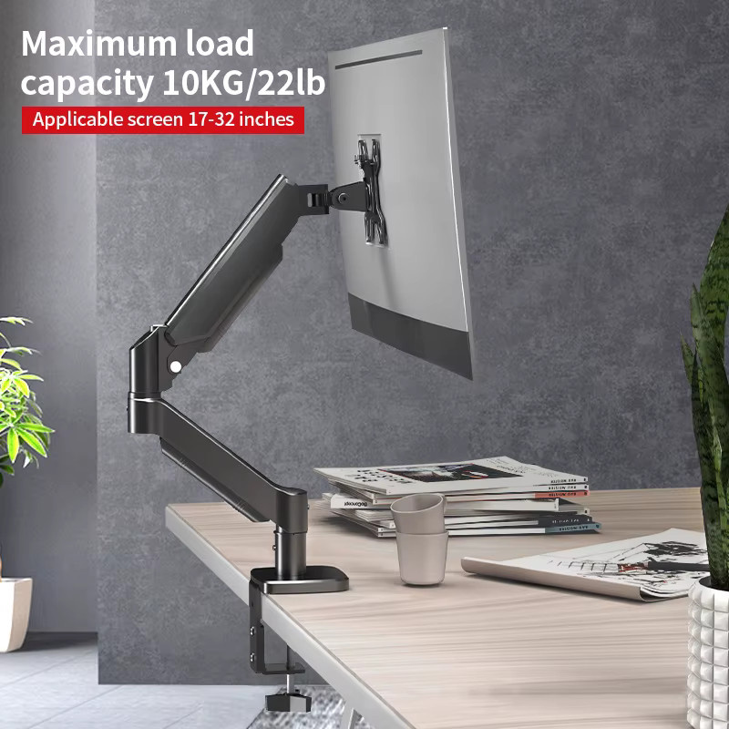 Einzelmonitor-Arm-Schreibtischhalterung für 17 bis 32 Zoll Bildschirme, Tragfähigkeit bis 10 kg, Schwarz, mit Gelenk-, Klemm- und Tüllenbasis - Bild 4