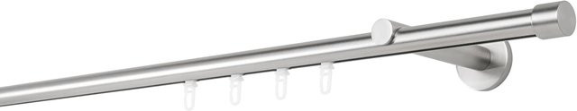 Ondeco Gardinenstange auf Maß Edelstahl-Optik mit 1-lauf Innenlauf 20mm und Wandträger 12cm Breite: 380 cm - Bild 1