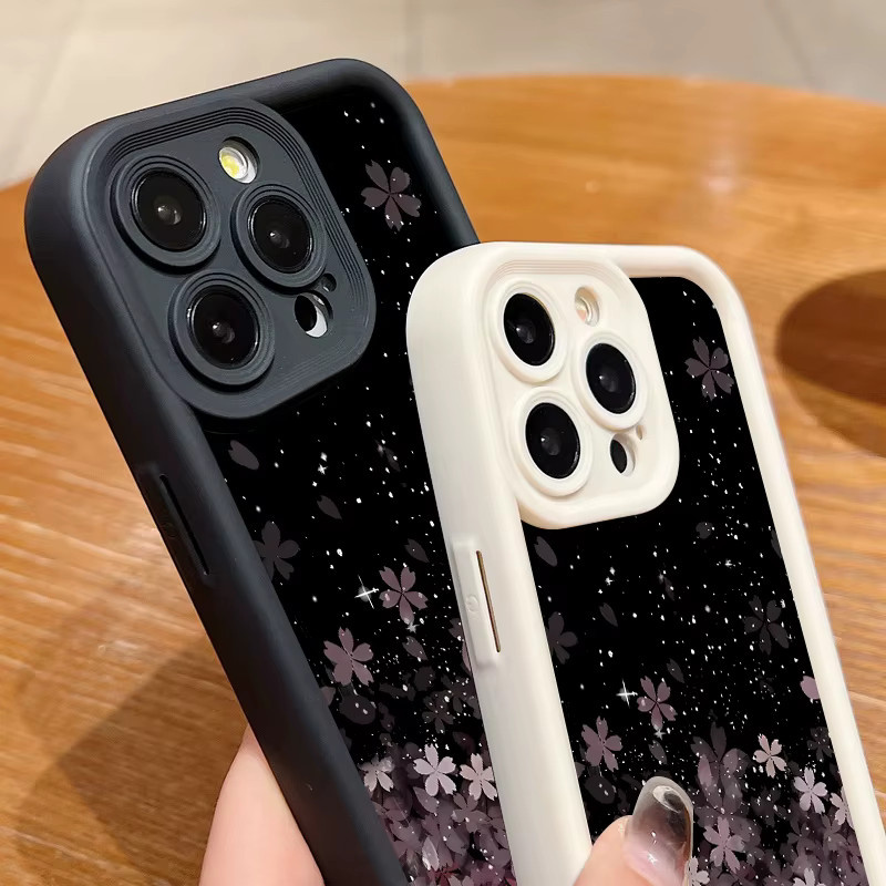 Stoßfeste Silikon-Handyhülle mit Kirschblütenmuster in Bonbonfarben für iPhone 17 16 15 14 13 Pro Max 11 und 16e 17e, Farben: Multicolour, Beige, Weiß - Bild 3