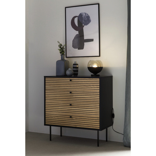 SalesFever Kommode im skandinavischen Design aus MDF, Holz und Metall in Schwarz und Eiche - Bild 3