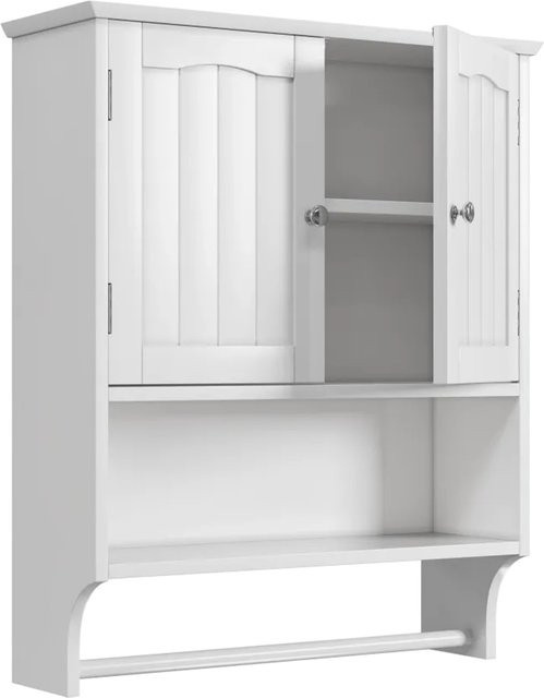 PXloue Badezimmerschrank Weiß aus MDF mit Handtuchhalter und 2 Türen sowie Regalfächern - Bild 1