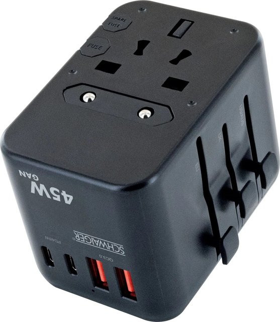 Schwaiger Reiseadapter LADT2245 Schwarz mit USB-C und USB-A Anschlüssen - Bild 1