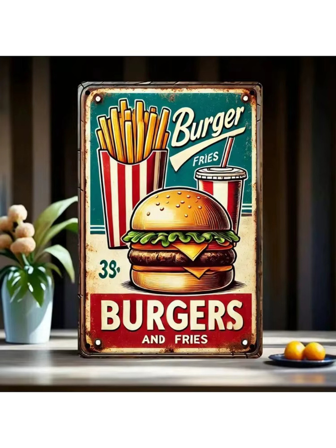 CIFbuy Vintage Burger Metallschild als Wandkunst für Café und Bar, mehrfarbig, rechteckig - Bild 6