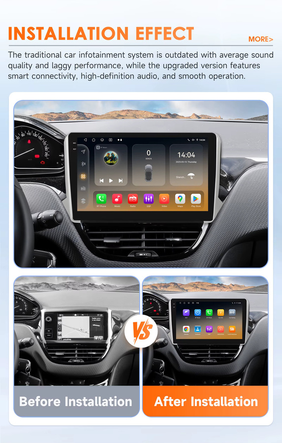 OSSURET Android 14 Autoradio für Peugeot 208 und 2008 (2014 - 2018) mit 10,1 Zoll Display, Qualcomm 6115, kabelloses CarPlay, Android Auto, 4G, Bluetooth, GPS und DSP in Schwarz - Bild 2
