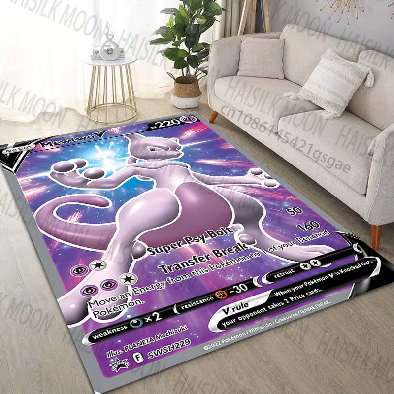 Potdemiel Pokémon Mewtwo Druckteppich in Lila für Wohnzimmer, Schlafzimmer oder Kinderzimmer - Bild 1