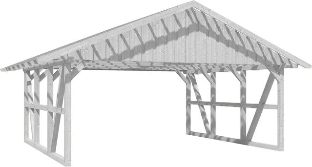 Skan Holz Carport Schwarzwald aus Fichtenholz mit Satteldach und Dachlattung in Weiß B: 684 cm, T: 600 cm - Bild 1