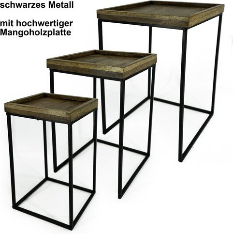 NOOR living Beistelltisch-Set aus Mangoholz und Metall in Schwarz und Braun, B/T/H: 33 x 33 x 52 cm - Bild 1