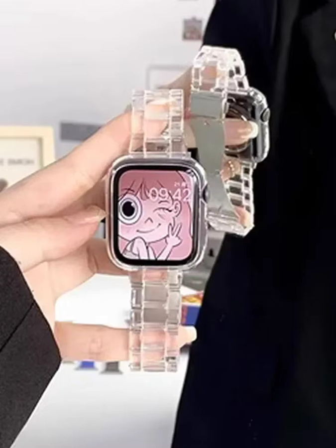 Uhrenarmband Transparentes Gliederarmband, Kunststoff, Weiß, Unisex - Bild 5