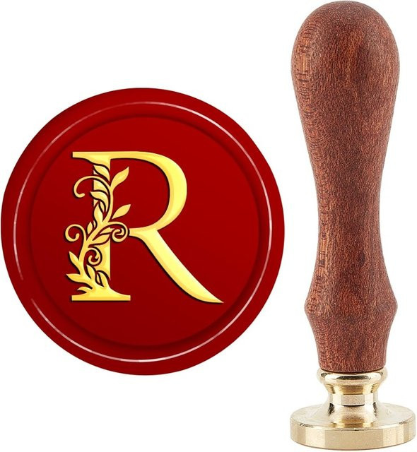 Wachssiegel Stempel Initial Alphabet R mit Vintage Botanische Blätter Design, abnehmbarer Messingstempelkopf, Durchmesser: 30 mm - Bild 1