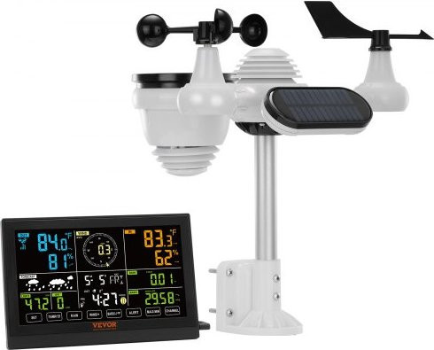 VEVOR 7-in-1 Funkwetterstation mit Außensensor und 19,05 cm Farbdisplay zur Messung von Windgeschwindigkeit, Windrichtung, Luftdruck, Temperatur, Luftfeuchtigkeit und Mondphase - Bild 1