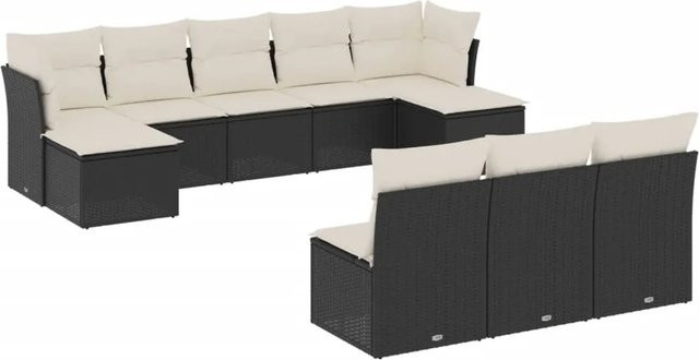 vidaXL 10-teilige Garten-Sofagarnitur aus Polyrattan in Schwarz mit UV-beständigen Kissen - Bild 1
