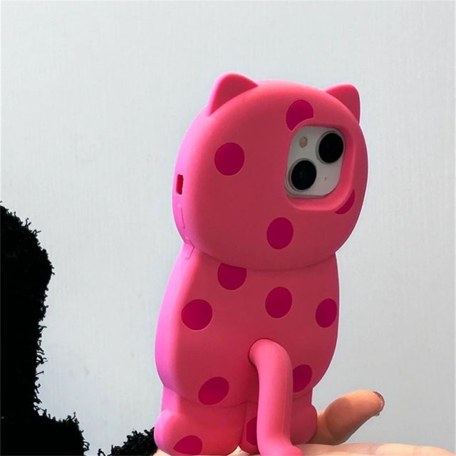 Apple iPhone Handyhülle mit pinkem Cartoon Cat Star Design, Diamant-Optik und Laser-Effekt inklusive Bogen-Kette - Bild 1