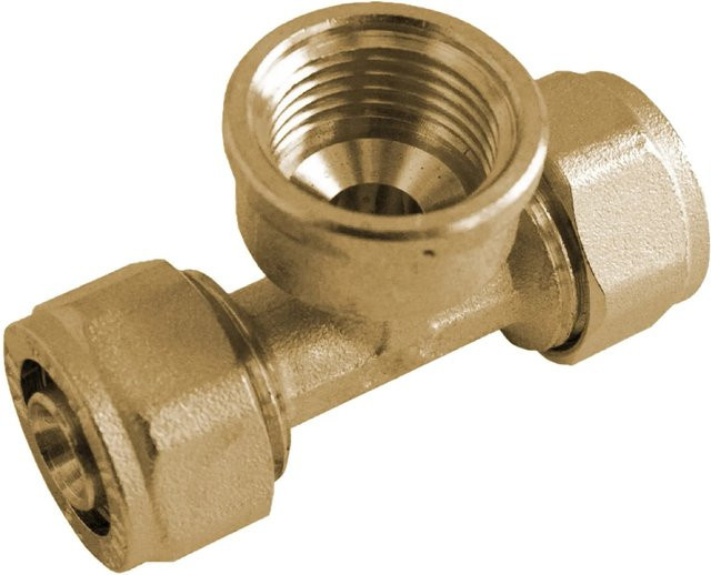 Kirchhoff T-Stück Klemmfitting aus Messing für MSVR, Farbe Gold, 3/4 Zoll IG - Bild 1