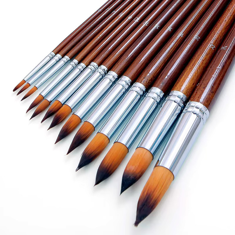 Lonely Finger Aquarell Pinsel Set mit 9 oder 13 Stück aus weichem Nylon und Holzgriff in Schwarz und Braun - Bild 3