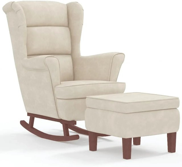 vidaXL Schaukelsessel mit Hocker aus Creme Samt und Holzbeinen in Beige - Bild 1