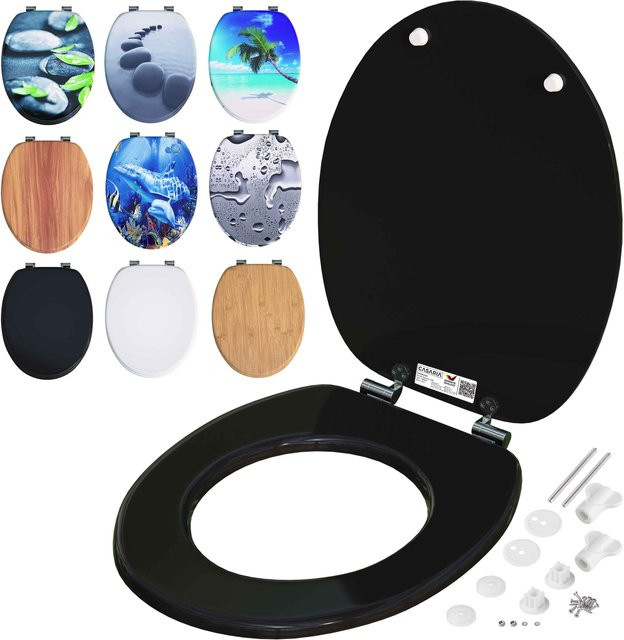 Casaria Toilettensitz aus Holz in Schwarz mit Absenkautomatik und runder Form, B/T: 45,7 x 45,7 cm - Bild 1