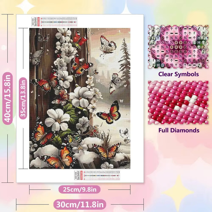 Potdemiel 5D Diamantmalerei-Set Schmetterlingsblumen mit runden Steinen in Multicolour, DIY Mosaik-Stickerei zur Wanddekoration - Bild 2