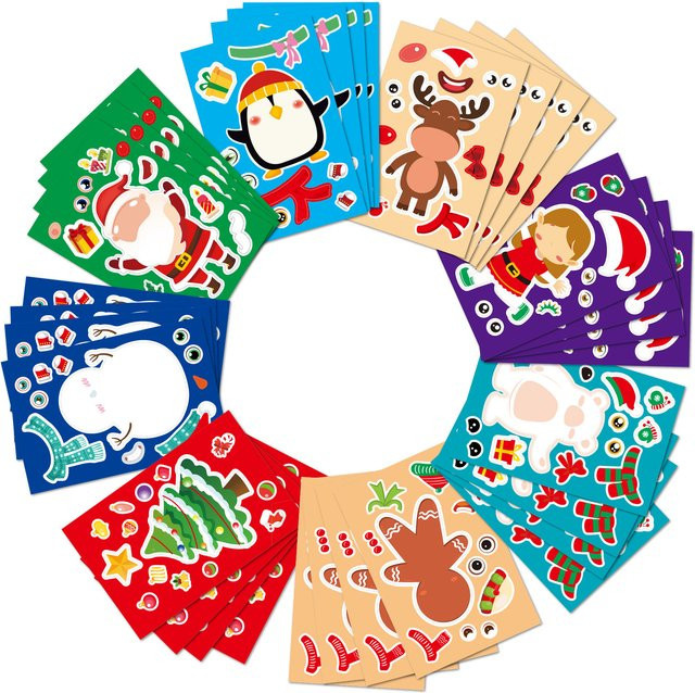 Datgo Weihnachts-Stickerbuch, Cartoon-Tier-Puzzle-Aufkleber, 24 Blatt - Bild 1