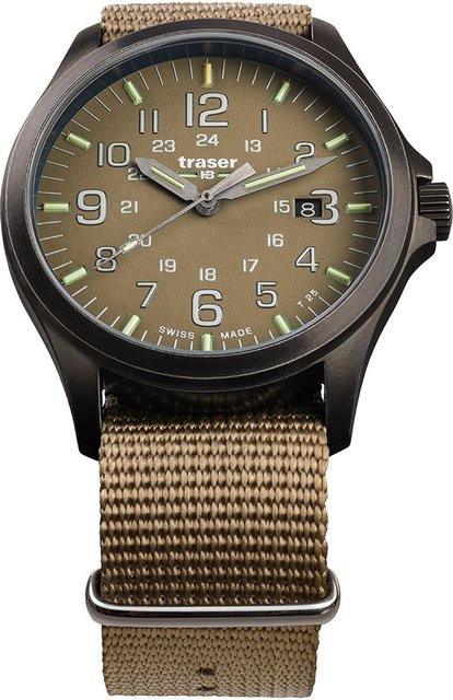 Traser Herrenuhr, Quarz, Edelstahl, 42 mm, Textil/NATO, Grün, 10 ATM - Bild 1