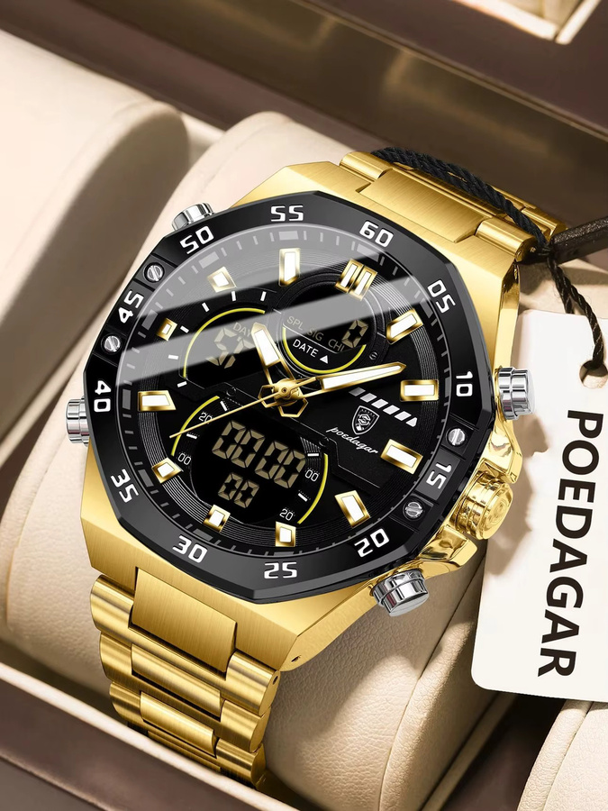 POEDAGAR Armbanduhr, Digitaluhr, Quarz, Edelstahl, Schwarz, Herren - Bild 6