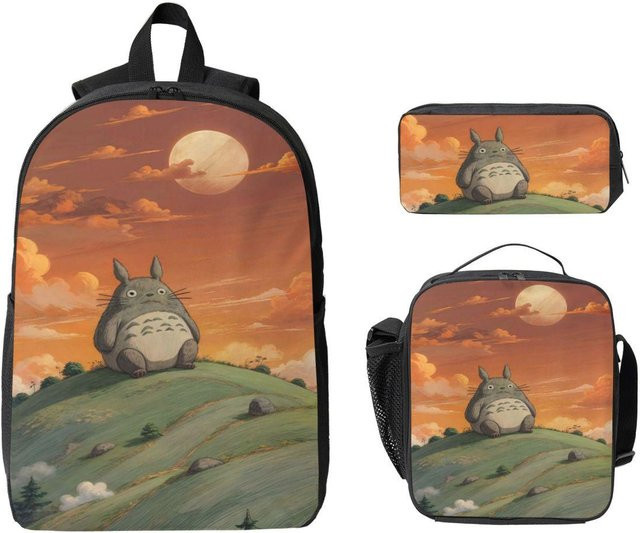 Fancy Style Studio T-Totoro Schultaschen Set für Kinder mit Rucksack, Federmäppchen und Brotdose, mehrfarbig, 3-teilig - Bild 1