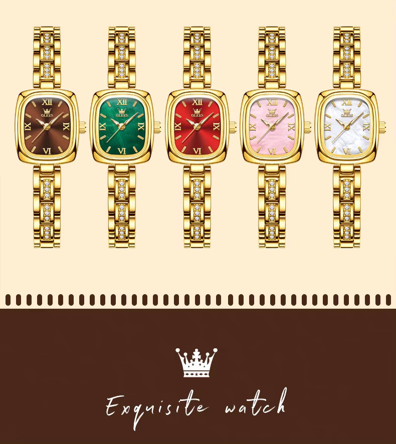 OLEVS Armbanduhr, Quarz, Edelstahl, Gold, Bicolor, Eckig, Damen - Bild 4