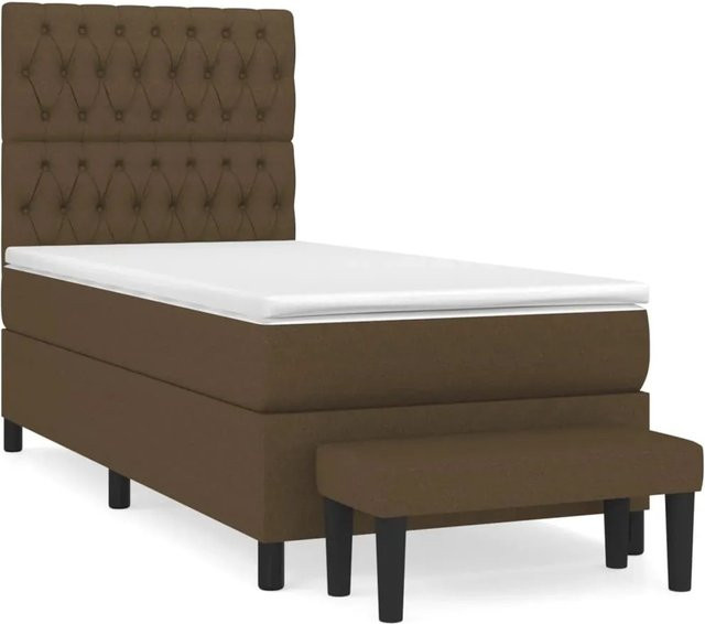 vidaXL Boxspringbett Hybrid mit Matratze und Kopfteil in Dunkelbraun, B/T/H: 100 x 200 x 128 cm - Bild 1